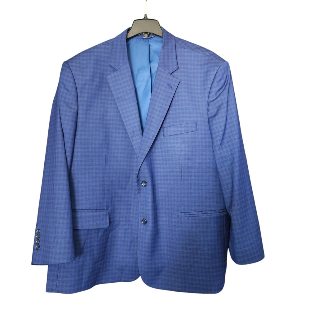 Oak Hill Perfect Fit Mens 52R Blue Micro Check Two Button Blazer Sport Coat NWOT
